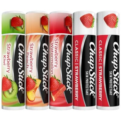 ChapStick Strawberry Lip Balm Bundle -Strawberry Remix 3-Pack + Original Strawberry 2-Pack, Lip Moisturizer, 0.15 Oz Ea (5 Piece Set)