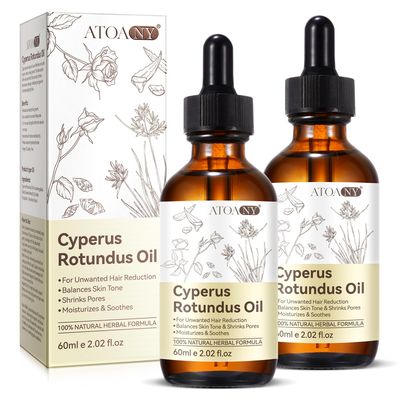 Cyperus Rotundus Oil 100% Natural, Cyprus Rotundus Oil for Hair Removal, Reducing Body Hair Growth &amp; Smoothing Skin | Suitable for All Skin Types, 60ml with Dropper (2 Packs)