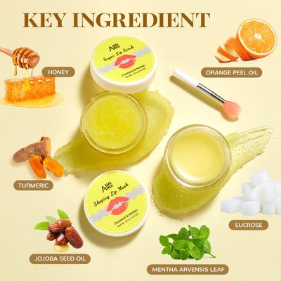ANAI RUI Lip Care Kit - Lip Sugar Scrub Set, Lip Sleeping Mask &amp; Lip Exfoliator Scrub - Overnight Lip Skin Treatment - Scrub &amp; Moisturizer for Dry Chapped Cracked Peel Lips (Turmeric+Honey)