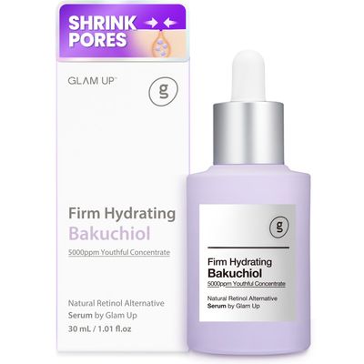 Glam Up Bakuchiol Serum &amp; Hyaluronic Acid - Anti-Aging Retinol Alternative Serum, Blur Fine Lines, Anti-Wrinkles, Pore shrink and Soothing Pimples, Hydrate Facial Skin, Cruelty-Free (1.01 Fl Oz)
