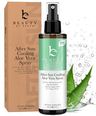 Beauty by Earth After Sun Cooling Aloe Vera Spray - USA Made With Organic Aloe Vera, Fast Absorbing After Sun Care for Sunburn Relief, Skin Cooling Spray, Sunburn Treatment Spray Lotion for Body