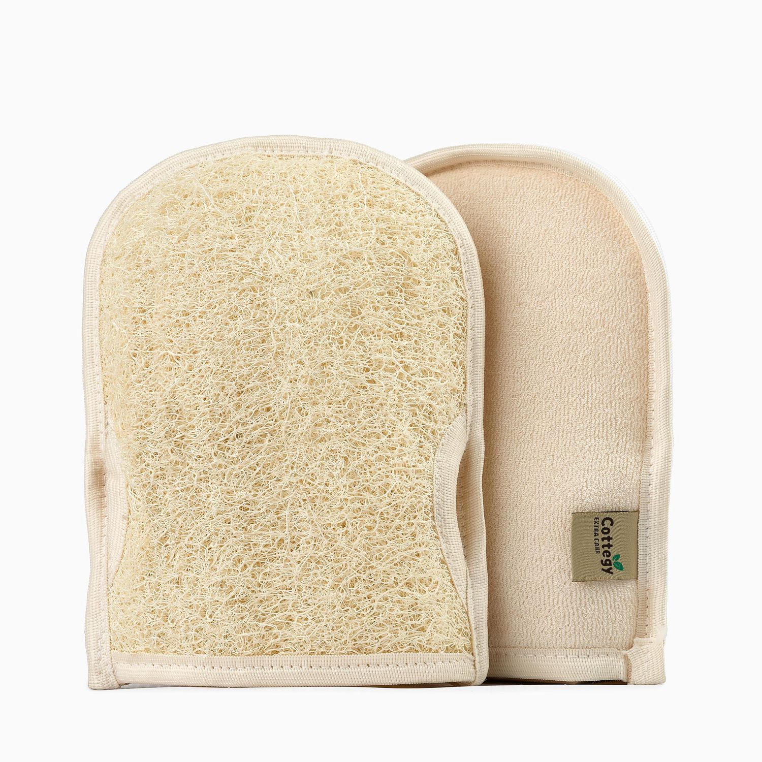 Cottegy Premium Exfoliating Loofah Gloves - Natural Egyptian Loufa Sponge Body Scrubber Mitts for Soft, Radiant Skin - Gentle Exfoliation &amp; Deep Clean (1-Pack) (Count 1)