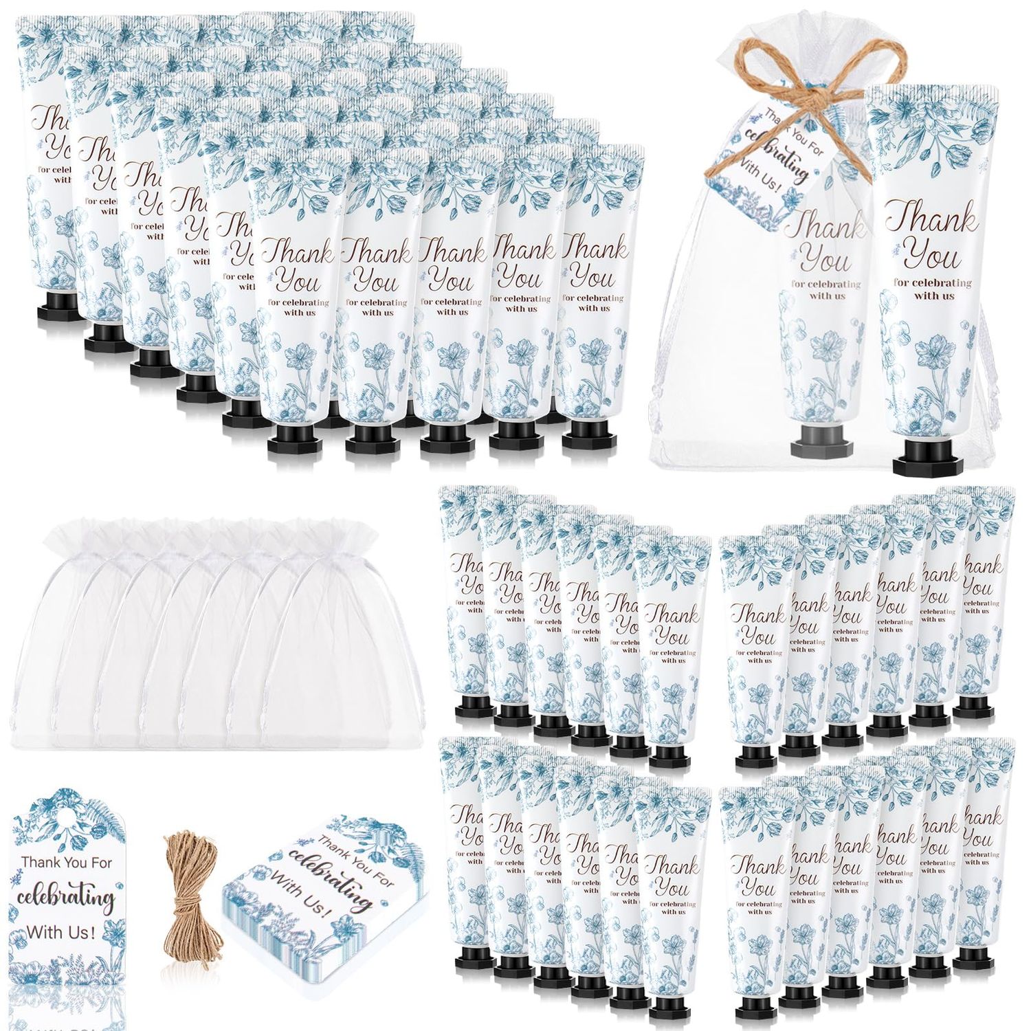 Dansib 48 Sets Baby Shower Hand Cream Baby Shower Party Favors for Guests Christmas Hand Cream Gift Bulk Travel Size Hand Lotion Hand Cream Set for Wedding Baby Shower Christmas (Blue Flower)