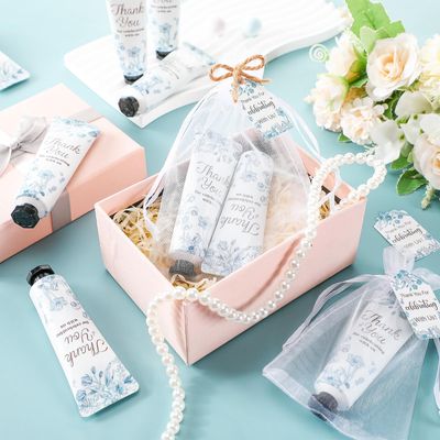 Dansib 48 Sets Baby Shower Hand Cream Baby Shower Party Favors for Guests Christmas Hand Cream Gift Bulk Travel Size Hand Lotion Hand Cream Set for Wedding Baby Shower Christmas (Blue Flower)
