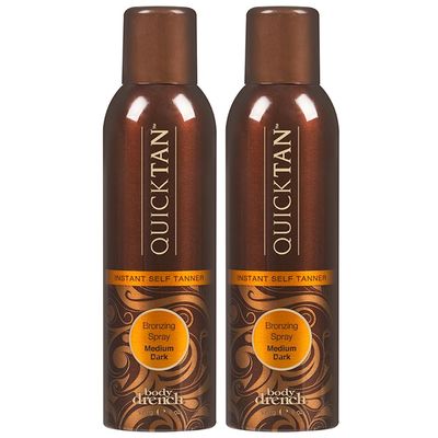 Body Drench QuickTan Instant Self Tanner Bronzing Spray, Salon-Quality Medium/Dark Tan, Streak-Free, All Natural Self Tan, Tinted Formula, 6 oz (2-Pack)