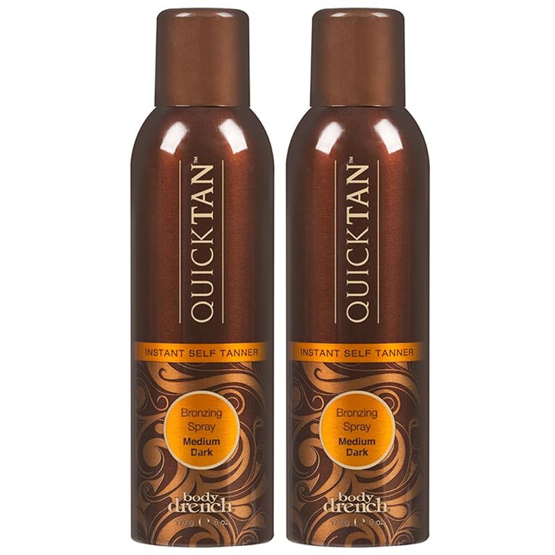 Body Drench QuickTan Instant Self Tanner Bronzing Spray, Salon-Quality Medium/Dark Tan, Streak-Free, All Natural Self Tan, Tinted Formula, 6 oz (2-Pack)
