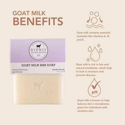 Dionis Goat Milk Lavender Blossom Ultimate Bar Soap Shower & Bath 3 Pc Travel Set - Creamy, Rich Lather, Exfoliates & Massages Hands - Triple Milled Soap Bar, Soap Saver Pad & Exfoliating Scrubber Bag