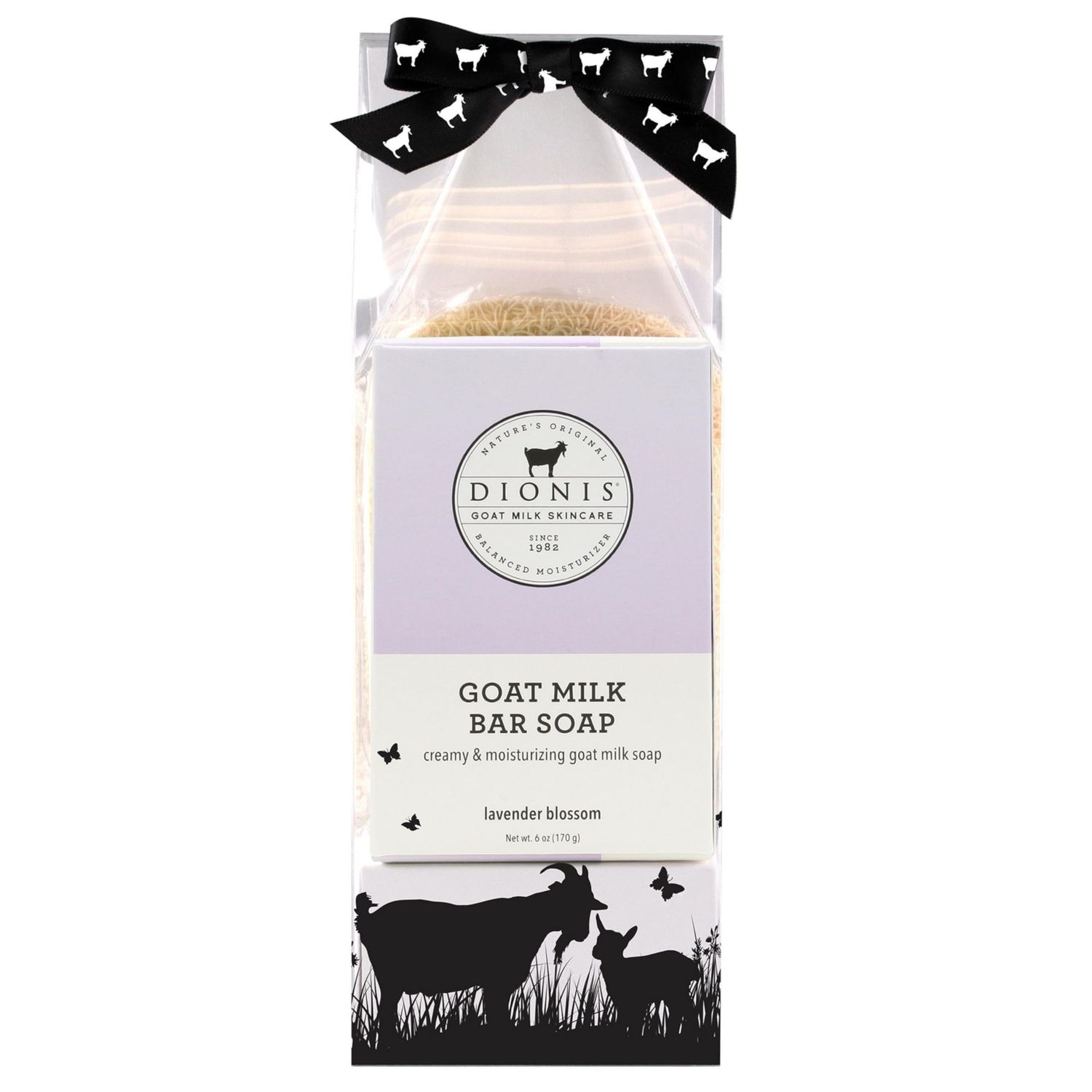 Dionis Goat Milk Lavender Blossom Ultimate Bar Soap Shower &amp; Bath 3 Pc Travel Set - Creamy, Rich Lather, Exfoliates &amp; Massages Hands - Triple Milled Soap Bar, Soap Saver Pad &amp; Exfoliating Scrubber Bag