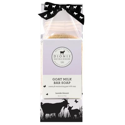 Dionis Goat Milk Lavender Blossom Ultimate Bar Soap Shower &amp; Bath 3 Pc Travel Set - Creamy, Rich Lather, Exfoliates &amp; Massages Hands - Triple Milled Soap Bar, Soap Saver Pad &amp; Exfoliating Scrubber Bag