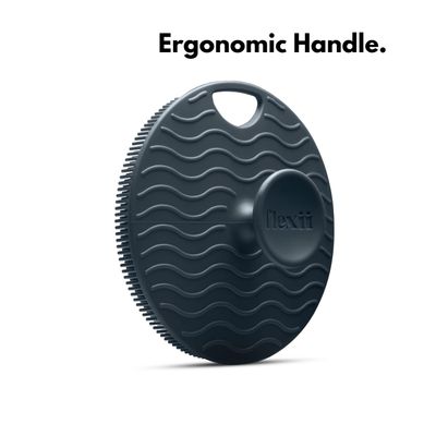 flexii Silicone Body Scrubber - Exfoliating Shower Body Brush for Sensitive Skin, Extra-Long Lathering Bristles, Ergonomic Handle, Hygienic &amp; Durable - Charcoal
