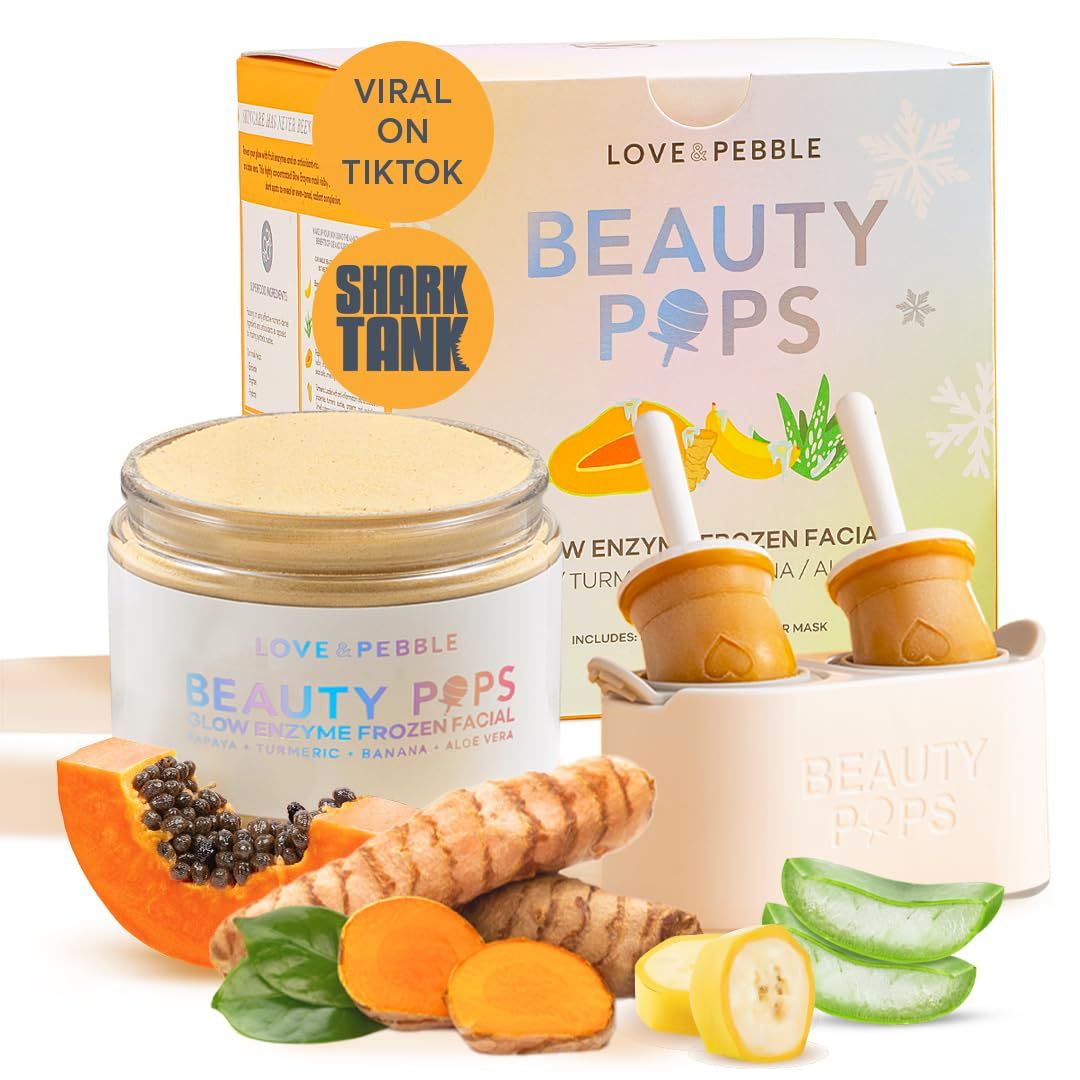 Beauty Pops by Love &amp; Pebble- Turmeric Mask Glow Enzyme Icy Facial Kit| Viral On TikTok| As seen on Shark Tank beauty | Korean Face Mask Skincare made with turmeric, aloe, banana, papaya