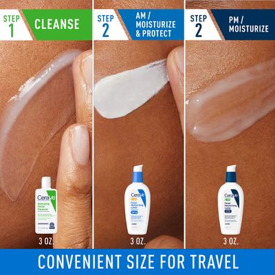 CeraVe AM Face Moisturizer with SPF, PM Facial Moisturizer &amp; Hydrating Face Wash Skin Care Routine for Morning &amp; Night, Travel Size Toiletries, 3oz Lotion + 3oz Lotion + 3oz Cleanser