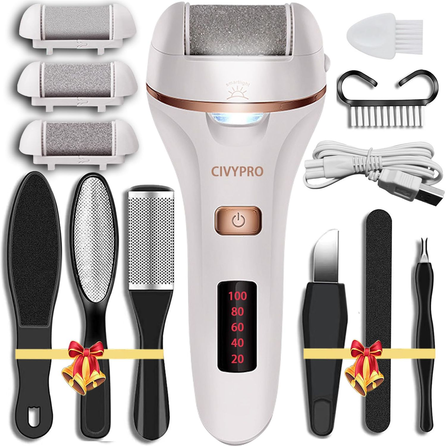 Electric Foot Callus Remover- Long Service Time, Rechargeable Electronic Foot File- Ideal Gift, Professional Pedicure Tools, Waterproof Foot Scrubber, Pedicure Kit Feet Care for Dead Skin (White)