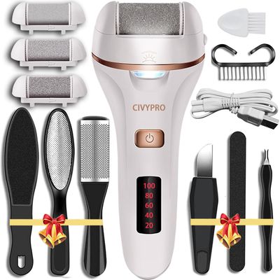 Electric Foot Callus Remover- Long Service Time, Rechargeable Electronic Foot File- Ideal Gift, Professional Pedicure Tools, Waterproof Foot Scrubber, Pedicure Kit Feet Care for Dead Skin (White)