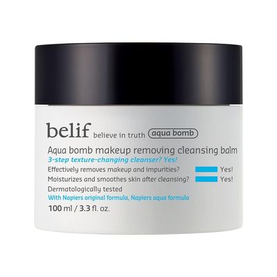 belif Aqua Bomb Cleansing Balm Makeup Remover, Hydrate &amp; Deep Cleanse in 1 Step, No Mess Clean Up, Melt Away Makeup &amp; SPF, Balm to Oil Cleanser Formula, No Oily Residue, Korean Skin Care