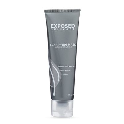 Exposed Skin Care Activated Charcoal Face Mask to Purify Skin, Regulate Oil Production and Visibly Minimize Pores - Clarifying Acne Treatment Mask with Bentonite and Sulfur (1.7 Fl. Oz.)