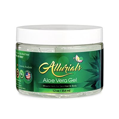 Allurials 100% Pure &amp; Organic Aloe Vera Gel, Clinically tested &amp; Dermatologist approved, Hydrates &amp; Heals Dry &amp; Damaged Skin &amp; Hair- 12 Oz