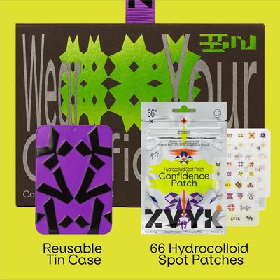 Cute Pimple Patches for Face - Tattoo Style Hydrocolloid Acne Patches (Confidence Patch Set) with Star Designs (66 Cute Patches) with a Tin Case - Vegan & Cruelty-Free