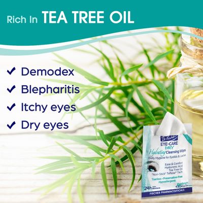 Dr. Fischer Tea Tree Eyelid Wipes: Hypoallergenic Eye Wipes for Dry, Red, Allergy Eyes. Long-Lasting Relief for Computer Vision &amp; Tired Eyes. Effective Makeup Remover for Sensitive Skin.
