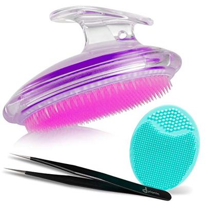 Dylonic 3pk Exfoliating Brush and Precision Tweezers for Ingrown Hair Treatment for Bikini Area, Razor Bumps Shaving Irritation - Silicone Scrubbers Gift Set, Body + Face Skin Exfoliator Brush