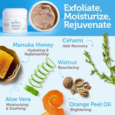 Era Organics Microdermabrasion Facial Scrub &amp; Face Exfoliator - Spa Quality Exfoliating Mask with Manuka Honey Walnut Moisturizing Exfoliant for Dry Skin, Blackheads Wrinkles (2 oz)
