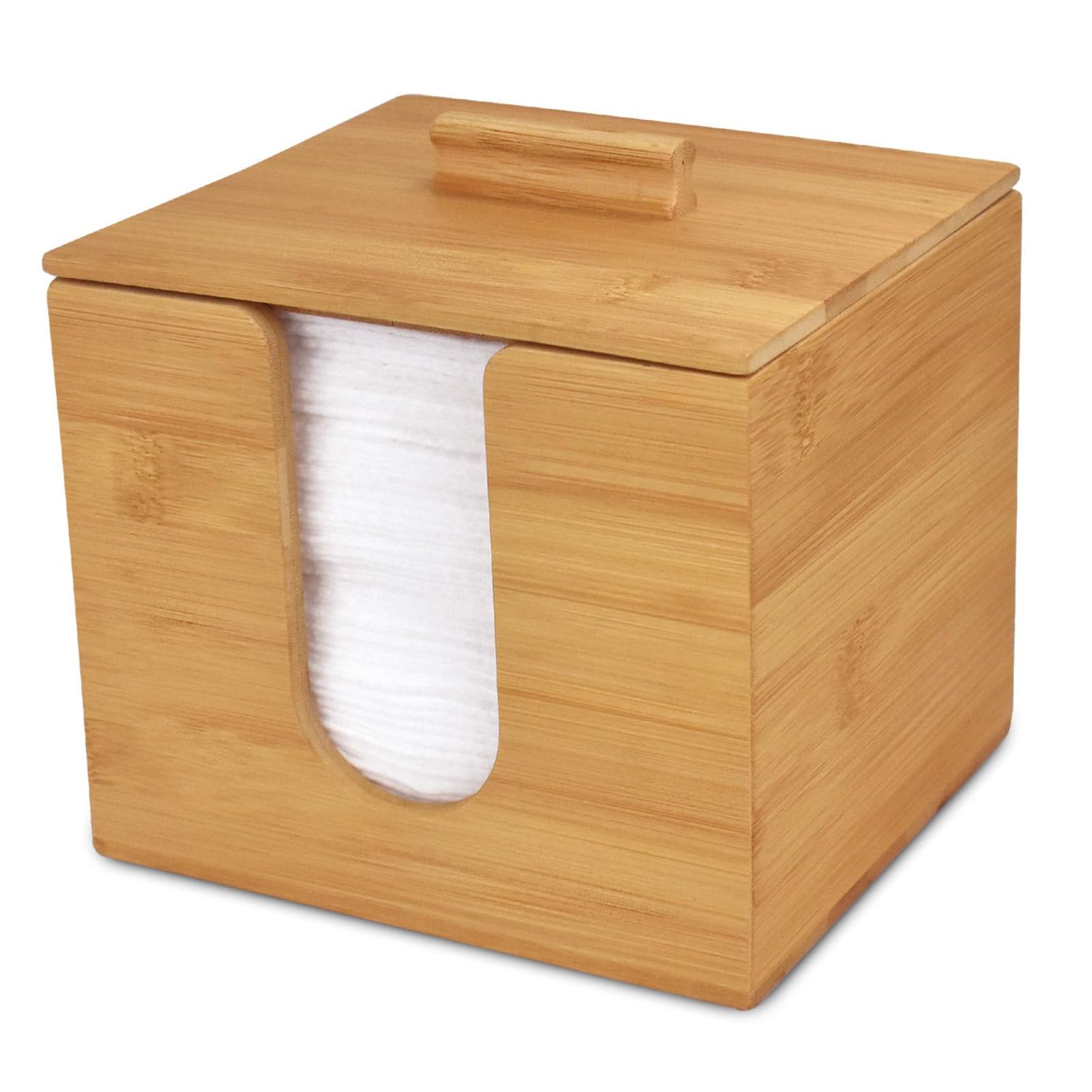 Bamboo Box with Face Towel with 50pcs Disposable Face Towel, U-Drawer Bamboo Container for Face Towel(Face Towel and Holder)