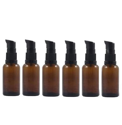 bamboopack 6PCS 30ml/1oz Amber Glass Lotion Bottles Empty Refillable Cosmetic Makeup Travel Size Pump Dispenser Container Jars for Aromatherapy Essential Oils Skincare Toiletries