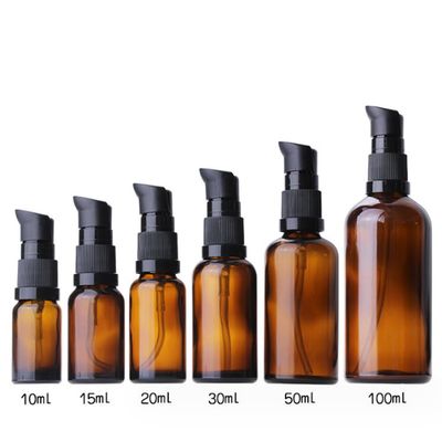 bamboopack 6PCS 30ml/1oz Amber Glass Lotion Bottles Empty Refillable Cosmetic Makeup Travel Size Pump Dispenser Container Jars for Aromatherapy Essential Oils Skincare Toiletries