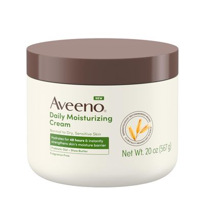 Aveeno Daily Moisturizing Cream with Prebiotic Oat &amp; Shea Butter, Body, Face &amp; Hand Cream for Normal to Dry, Sensitive Skin Hydrates for 48 Hours, Fragrance Free &amp; Non-Comedogenic, 20 Oz