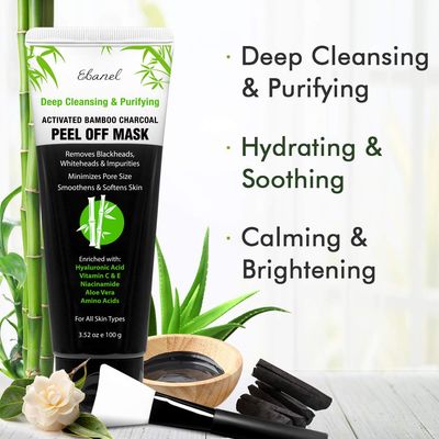 Ebanel Blackhead Remover Charcoal Peel Off Face Mask with Brush, Deep Cleansing Purifying Charcoal Mask Pore Cleaner Minimizer with Niacinamide, Hyaluronic Acid, Aloe, Green Tea, Brush May Vary