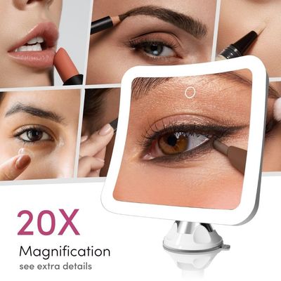 Fancii 20x Magnifying Makeup Mirror with LED Lights, Rechargeable, High Zoom | 7-inch Large Lighted Travel Mirror for Vanity and Bathroom, Dimmable, 3 Light Settings, Strong Suction, 360 Rotation