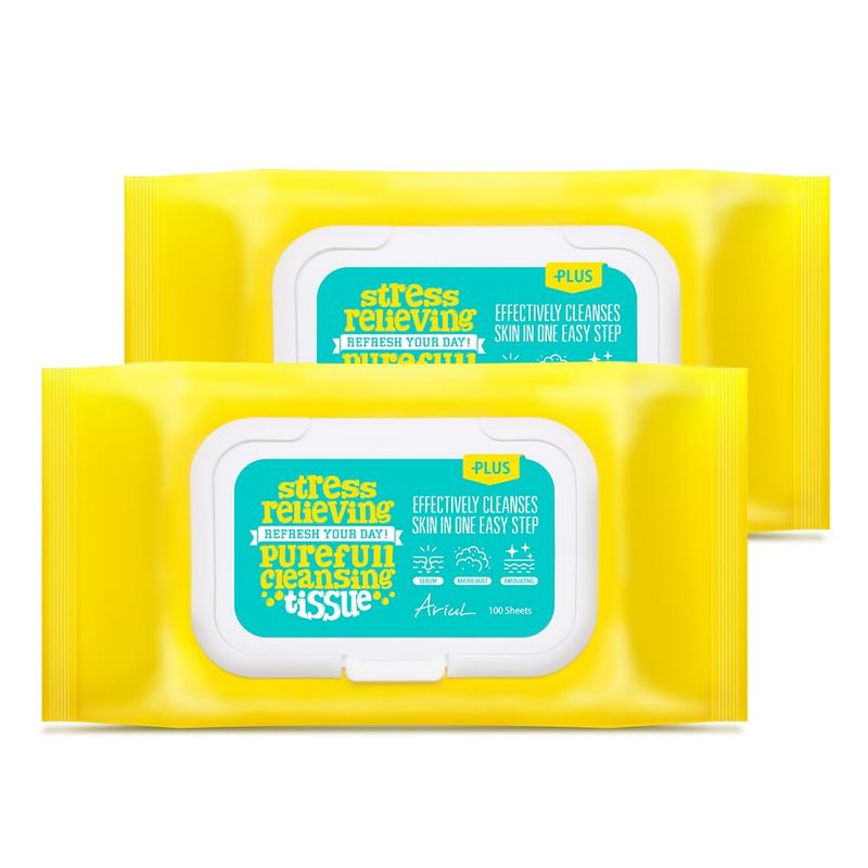 Ariul Natural scented mild cleansing tissue, Speed Melting System Removes waterproof makeup, Korea Soft and easy cleansing tissue, Stress Relieving Purefull Cleansing Wipes 80 counts (Pack of 2)