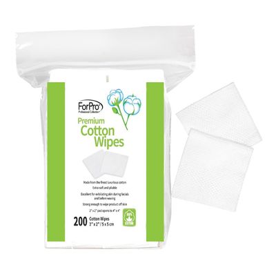 ForPro Professional Collection Premium Cotton Wipes, 100% Cotton, Extra-Soft, for Cosmetic, Nail, and Personal Care, 2 x 2, 200-Count