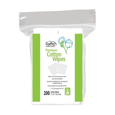 ForPro Professional Collection Premium Cotton Wipes, 100% Cotton, Extra-Soft, for Cosmetic, Nail, and Personal Care, 2 x 2, 200-Count