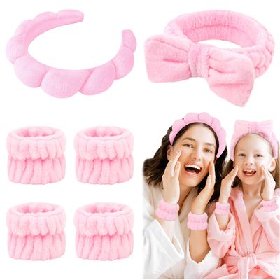 Araluky 6 Pcs Puffy Terry Cloth Headbands and Wristbands for Skincare, Shower, and Makeup Removal