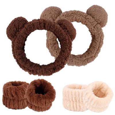 Canitor Bear Ears Spa Headband Wrist Bands Set for Washing face Skincare Headband Makeup Headband Face Wash Headband Cute Gifts Stuff Stuffers for Preppy Teen Girl Women