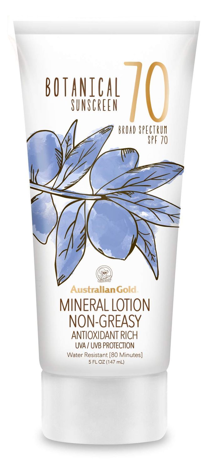 Australian Gold Botanical SPF 70 Mineral Sunscreen Lotion, Non-Chemical Sunblock with Titanium Dioxide &amp; Zinc Oxide, Native-Australian Ingredients, Water-Resistant, Citrus Oasis Fragrance, 5 Oz