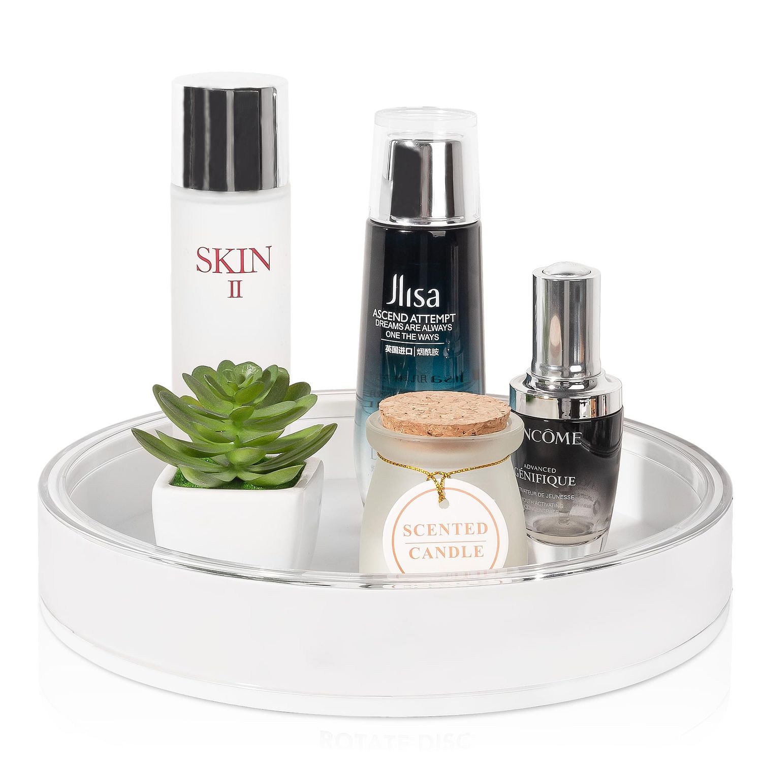 360 Rotating Makeup Organizer Perfume Tray Skincare Holder Spinning Cosmetic Storage Bathroom Countertop Organizer Lazy Susan Turntable for Dresser, Vanity, Kitchen, Small White