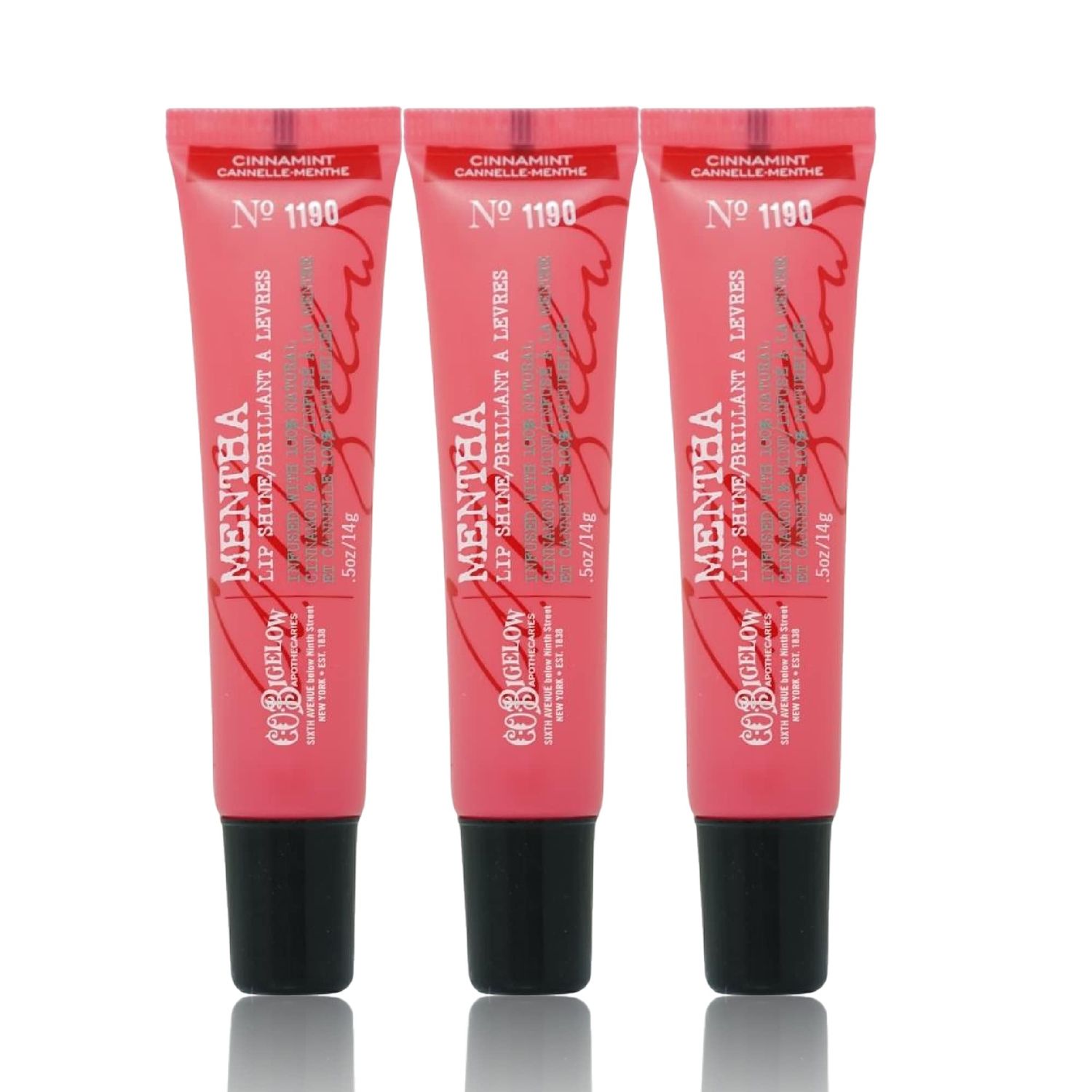 C.O. Bigelow Cinnamint Mentha Lip Shine Balm Trio, Lip Gloss &amp; Balm Tubes, 3 Pack, 0.5 oz / 14g each