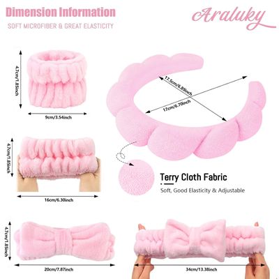 Araluky 6 Pcs Puffy Terry Cloth Headbands and Wristbands for Skincare, Shower, and Makeup Removal