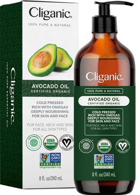 Cliganic Organic Avocado Oil, 100% Pure (8oz) - for Skin &amp; Hair, Nourishing Carrier Oil for Face &amp; Body