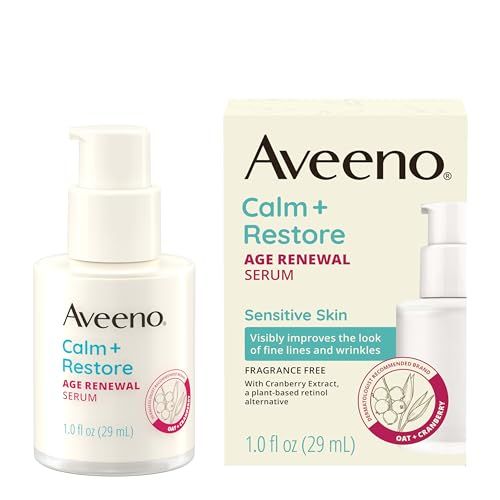 Aveeno Calm + Restore Age Renewal Anti-Aging Eye Gel, Under Eye Cream with Nourishing Oat &amp; Cranberry Extract Visibly Improves the Look of Wrinkles &amp; Crow&#39;s Feet, Fragrance Free, 0.5 oz