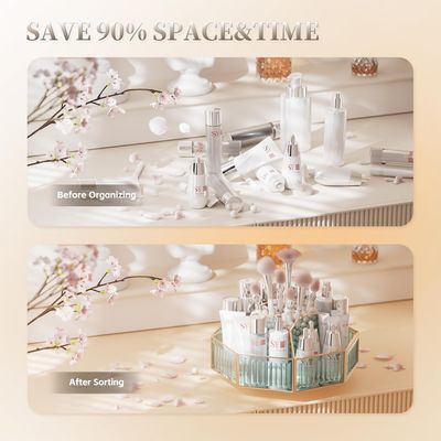 CoralHouse Rotating Makeup Organizer Makeup Organizer Countertop High Hardness Glass Cosmetic and Skincare Organizer,Bathroom Counter Organizer.