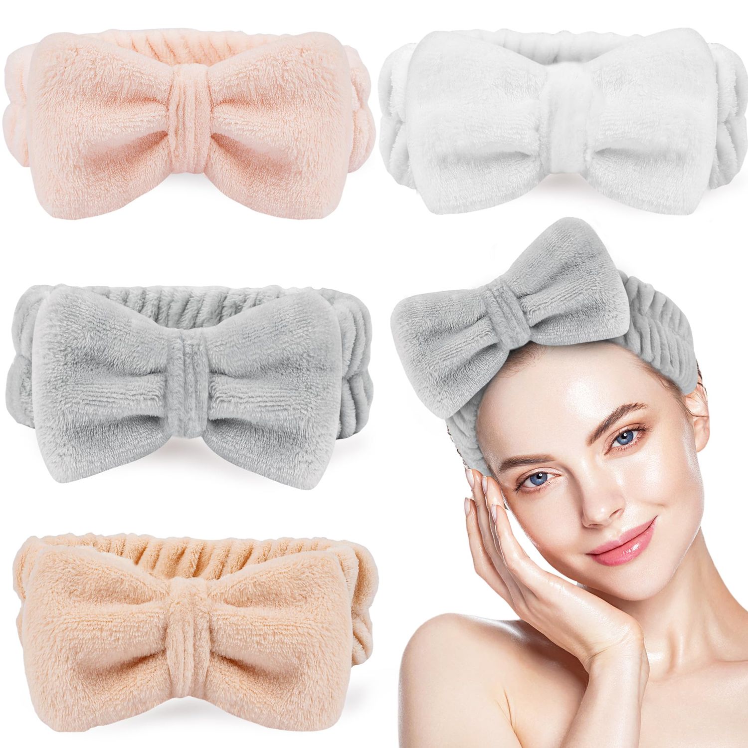 4 Pack Spa Headband Up to 15 Inches Wide for Washing Face, High Elasticity Makeup Headbands for Women&#39;s Self Care, Skincare Headbands for Teen Girl Gifts &amp; Party Shower Supplies