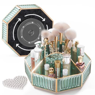 CoralHouse Rotating Makeup Organizer Makeup Organizer Countertop High Hardness Glass Cosmetic and Skincare Organizer,Bathroom Counter Organizer.