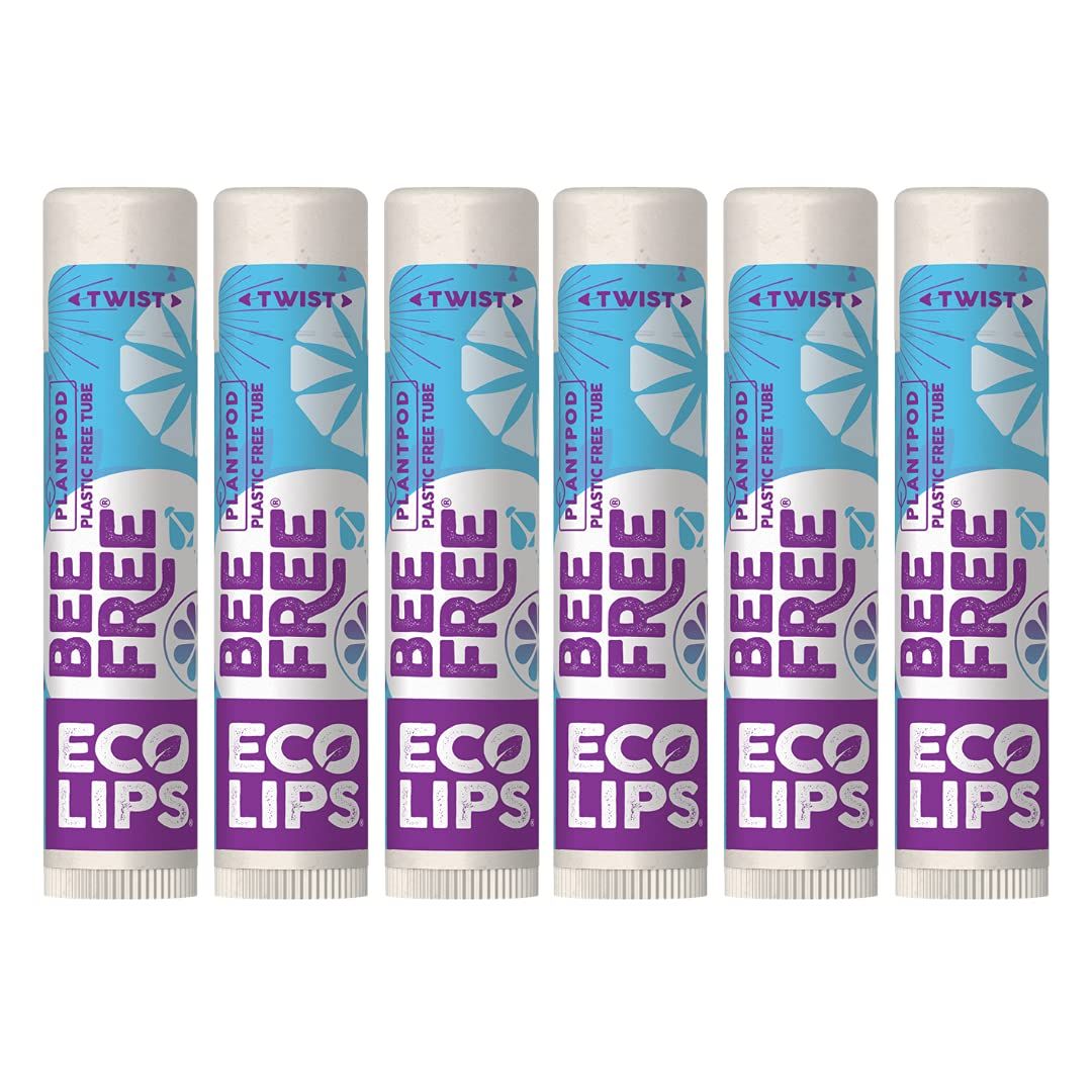 Eco Lips Bee Free Vegan Unscented 100% Natural Lip Balm - Soothe and Moisturize Dry, Cracked and Chapped Lips - 100% Plastic-Free Plant Pod Packaging - Made in USA (6 Tubes)