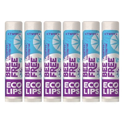 Eco Lips Bee Free Vegan Unscented 100% Natural Lip Balm - Soothe and Moisturize Dry, Cracked and Chapped Lips - 100% Plastic-Free Plant Pod Packaging - Made in USA (6 Tubes)