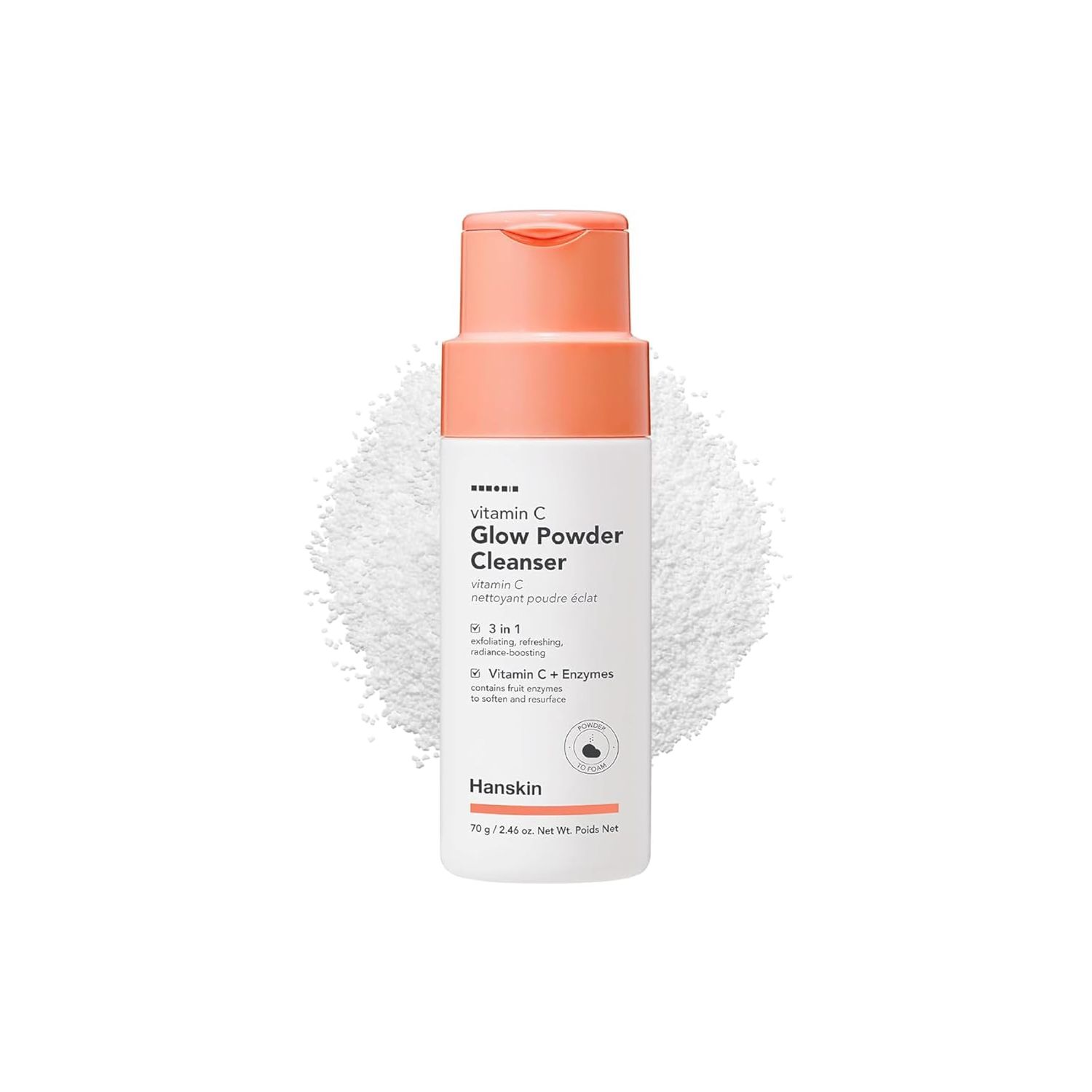 Hanskin Vitamin C Glow Powder Cleanser - Gentle Face Wash for Brightening &amp; Radiant Skin, Papaya Enzyme Powder Facial Cleanser for Dry Skin, Exfoliating &amp; Refreshing Korean Skincare [2.36 fl oz.]