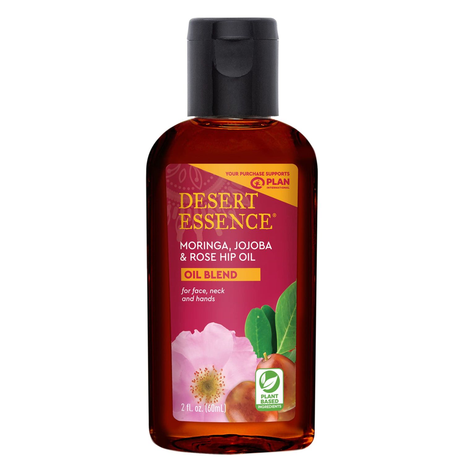 Desert Essence Moringa, Jojoba &amp; Rose Hip Oil Refreshing &amp; Rejuvenating Skin Restoration - Nutrient-Rich Vitamin Blend For Face, Neck, Body &amp; Hands - Vegan, Non-GMO, Gluten-Free, Cruelty-Free - 2oz