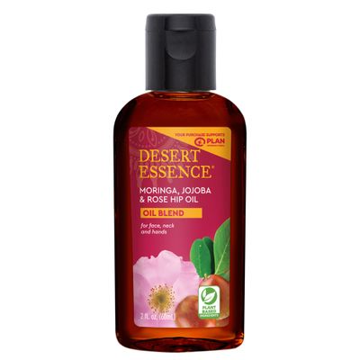 Desert Essence Moringa, Jojoba &amp; Rose Hip Oil Refreshing &amp; Rejuvenating Skin Restoration - Nutrient-Rich Vitamin Blend For Face, Neck, Body &amp; Hands - Vegan, Non-GMO, Gluten-Free, Cruelty-Free - 2oz